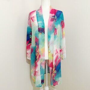 Uno Alla Volta Sheer Kimono Colorful Abstract Duster One Size Fits Most